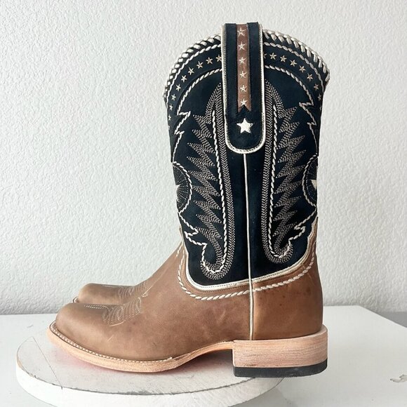 Lane RODEO HOUSTON Mens Cowboy Boots 9 Brown Leather Western Mid Calf Blunt Toe - Picture 4 of 9